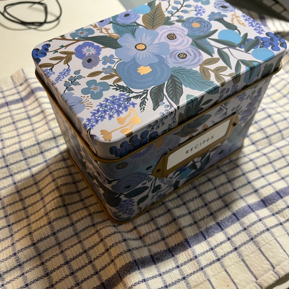 Rifle Paper Co Garden Party Blue and Gold Recipe Box NWOB - Picture 6 of 10